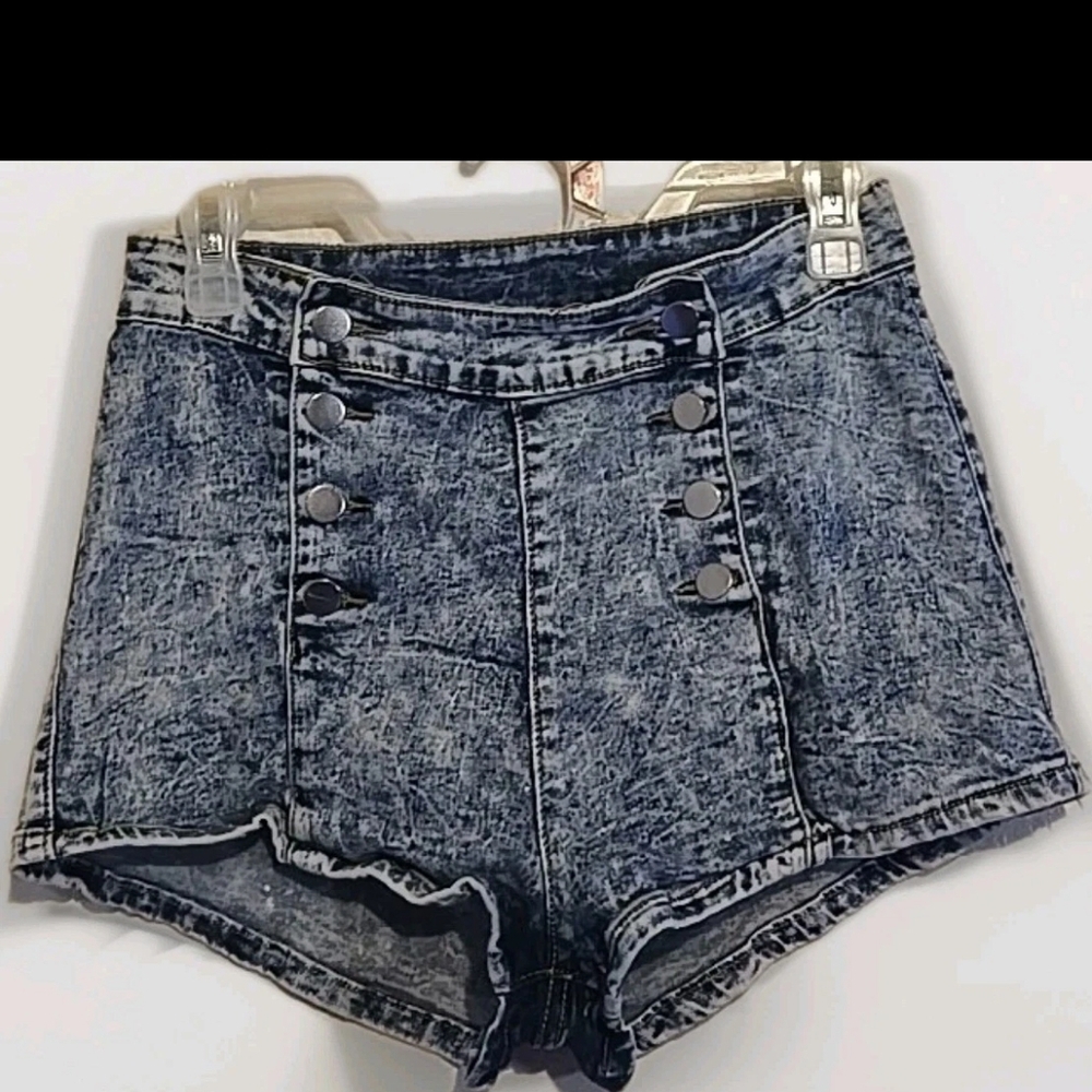 High-Waisted Acid Wash Denim Shorts